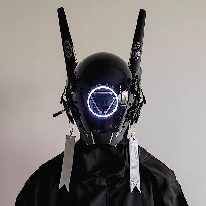 JAUPTO Punk Mask Cosplay for Men and Women, LED Round Light Mask Cosplay Halloween Fit Party Music Festival Accessories