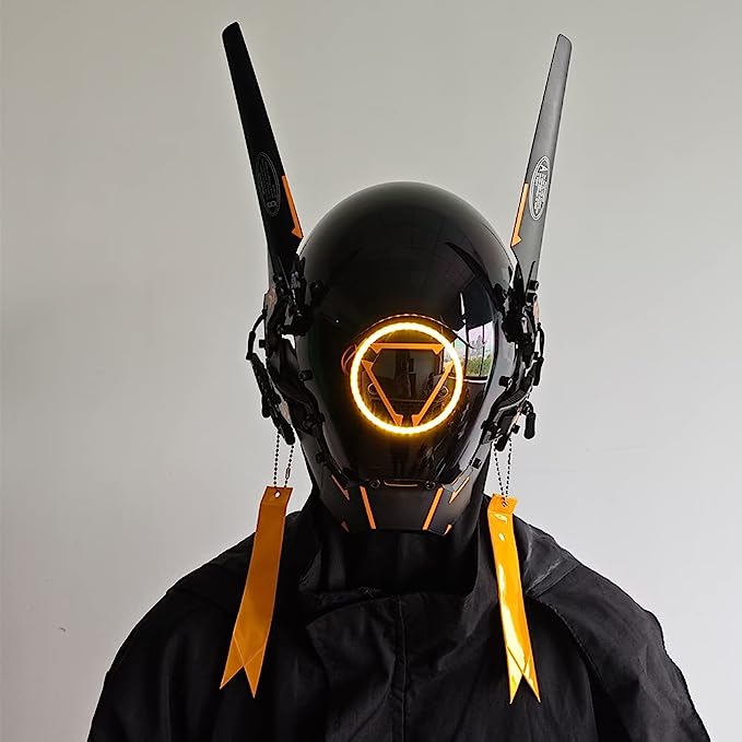 JAUPTO Punk Mask Cosplay for Men and Women, LED Round Light Mask Cosplay Halloween Fit Party Music Festival Accessories