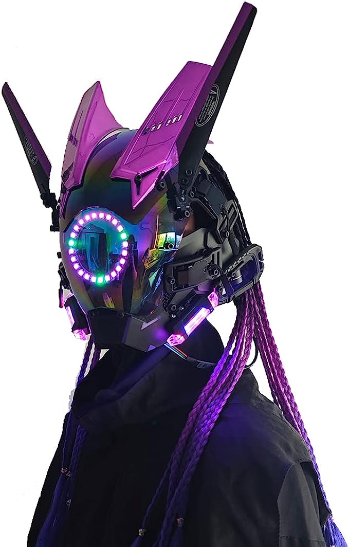 JAUPTO Punk Mask Cosplay for Women, Multicolor LED Round Light Mask Cosplay Halloween Fit Party Music Festival Accessories