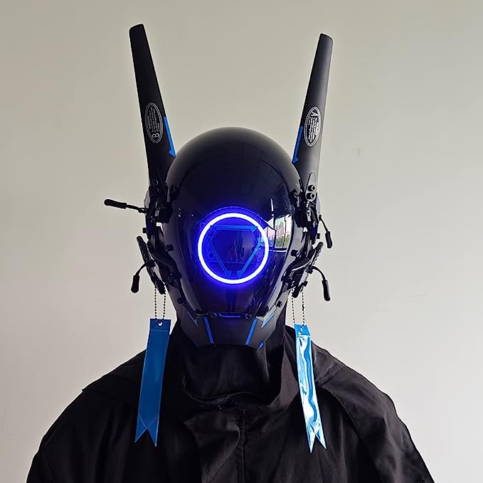 JAUPTO Punk Mask Cosplay for Men and Women, LED Round Light Mask Cosplay Halloween Fit Party Music Festival Accessories