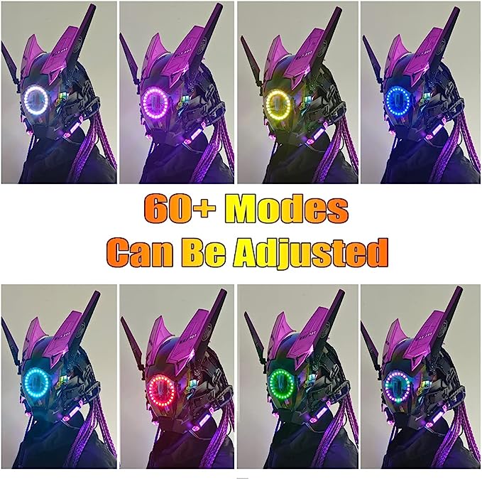 JAUPTO Punk Mask Cosplay for Women, Multicolor LED Round Light Mask Cosplay Halloween Fit Party Music Festival Accessories