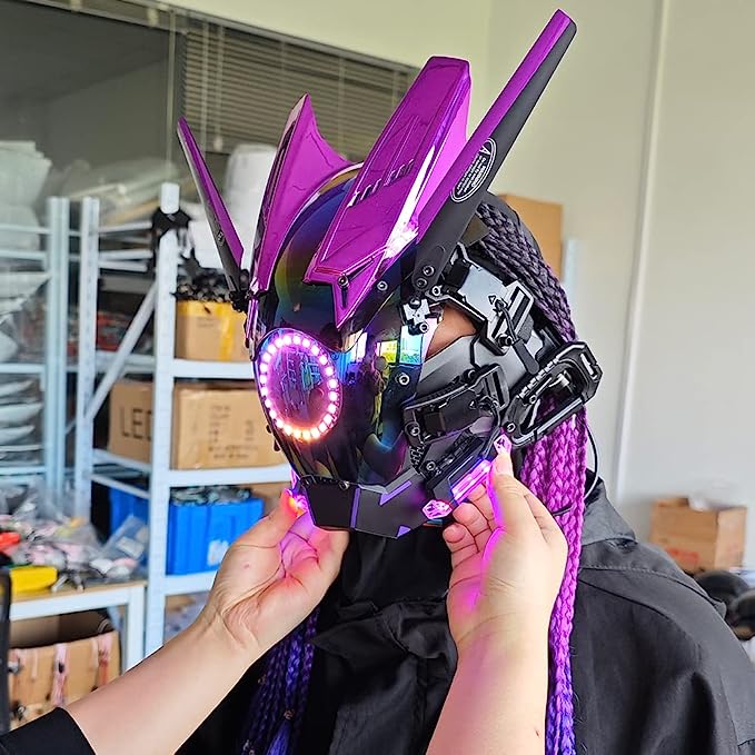 JAUPTO Punk Mask Cosplay for Women, Multicolor LED Round Light Mask Cosplay Halloween Fit Party Music Festival Accessories