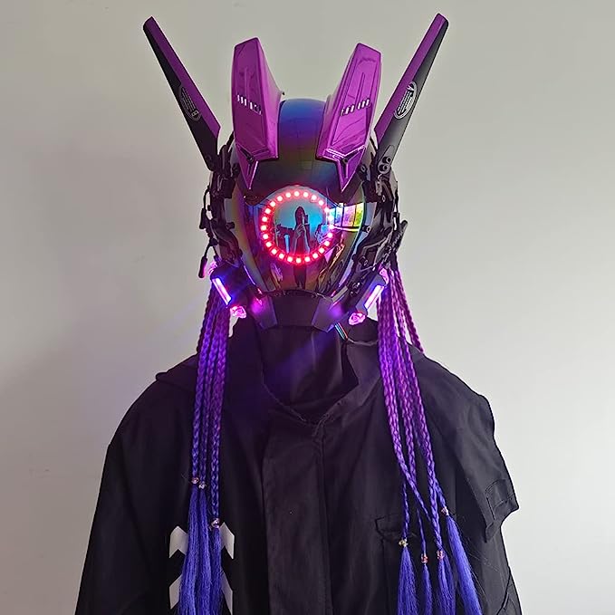JAUPTO Punk Mask Cosplay for Women, Multicolor LED Round Light Mask Cosplay Halloween Fit Party Music Festival Accessories