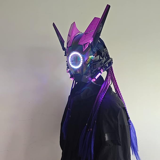 JAUPTO Punk Mask Cosplay for Women, Multicolor LED Round Light Mask Cosplay Halloween Fit Party Music Festival Accessories