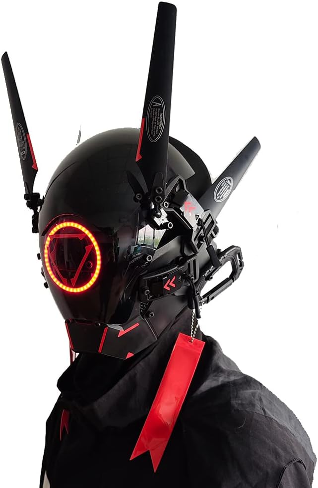 JAUPTO Punk Mask Cosplay for Men and Women, LED Round Light Mask Cosplay Halloween Fit Party Music Festival Accessories