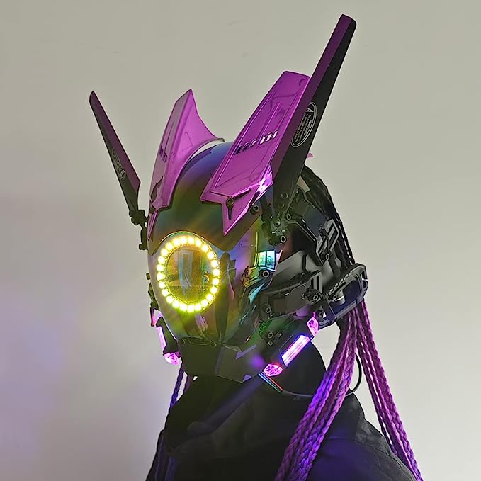 JAUPTO Punk Mask Cosplay for Women, Multicolor LED Round Light Mask Cosplay Halloween Fit Party Music Festival Accessories