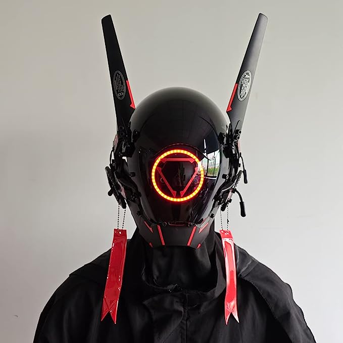 JAUPTO Punk Mask Cosplay for Men and Women, LED Round Light Mask Cosplay Halloween Fit Party Music Festival Accessories