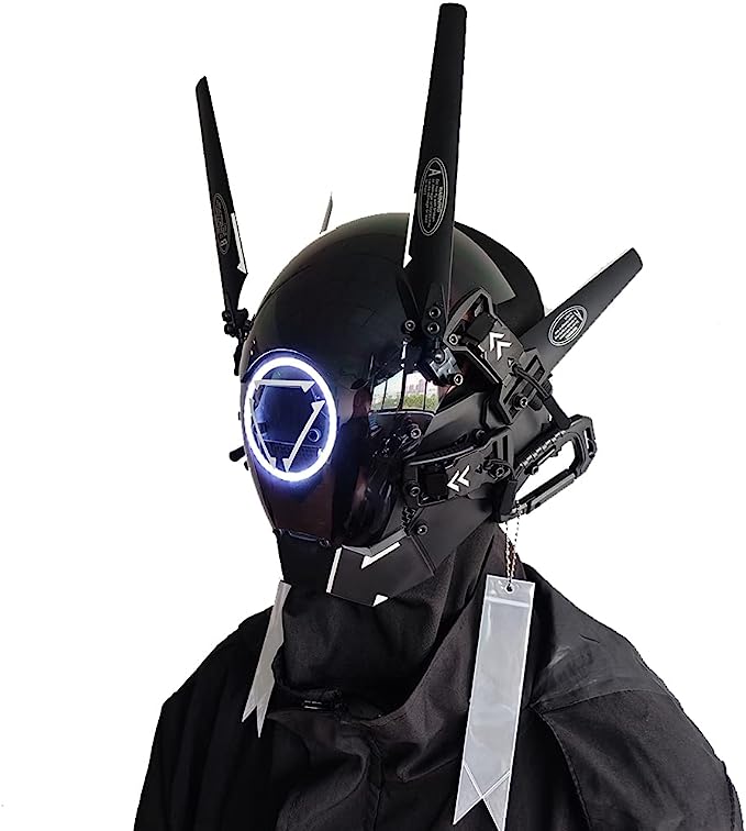 JAUPTO Punk Mask Cosplay for Men and Women, LED Round Light Mask Cosplay Halloween Fit Party Music Festival Accessories