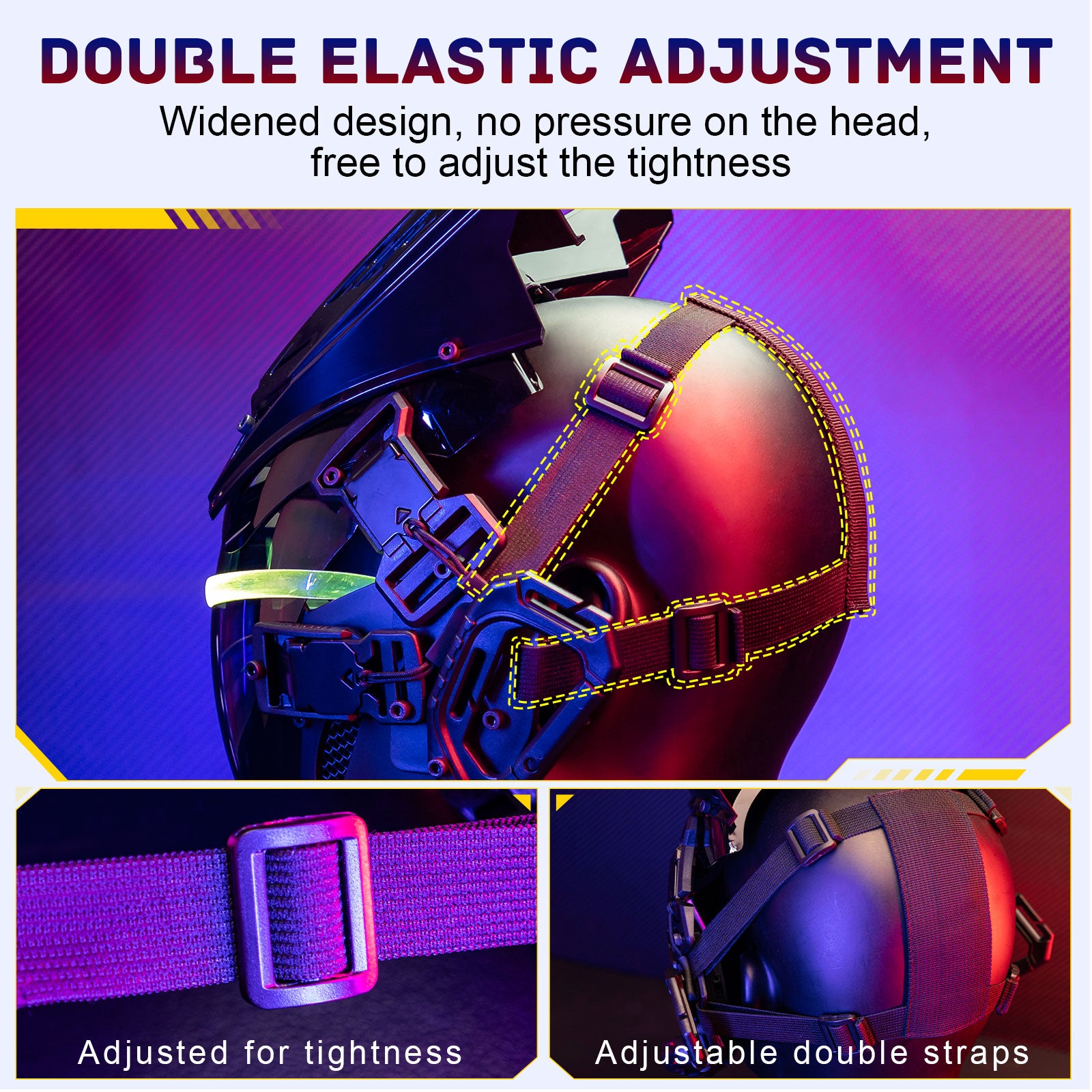JAUPTO New adjustable lights Punk Mask Helmet,Futuristic Techwear Mask,Halloween Cosplay Fit Party Music Festival Accessories with Light