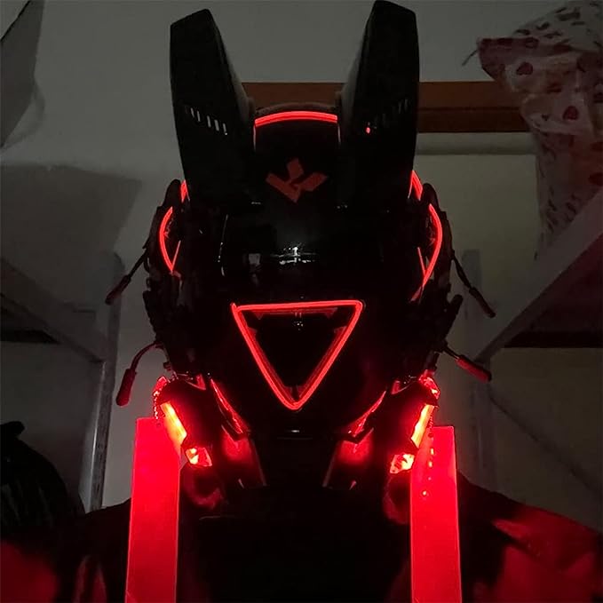 JAUPTO Punk Mask Cosplay for Men Women, LED Triangle Light Mask Cosplay Halloween Fit Party Music Festival Accessories
