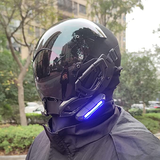 JAUPTO Punk Gothic Cyber Mask for Men,Techwear mask, Halloween Cosplay Costume Accessory with LED Light, Futuristic Mask