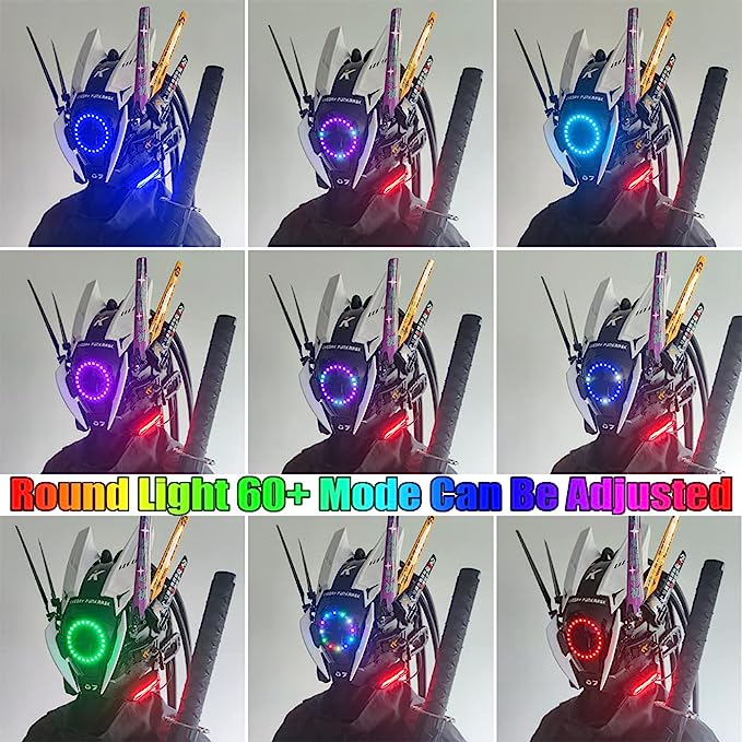 JAUPTO Punk Mask Cosplay for Men, Multicolor LED Round Light Mask Cosplay Halloween Fit Party Music Festival Accessories