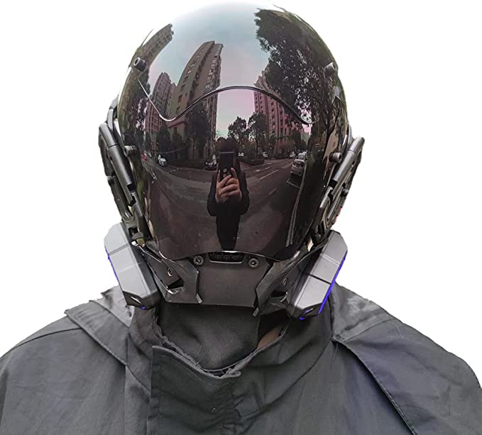 JAUPTO Punk Gothic Cyber Mask for Men,Techwear mask, Halloween Cosplay Costume Accessory with LED Light, Futuristic Mask