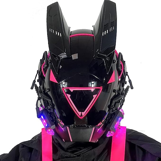 JAUPTO Punk Mask Cosplay for Men Women, LED Triangle Light Mask Cosplay Halloween Fit Party Music Festival Accessories