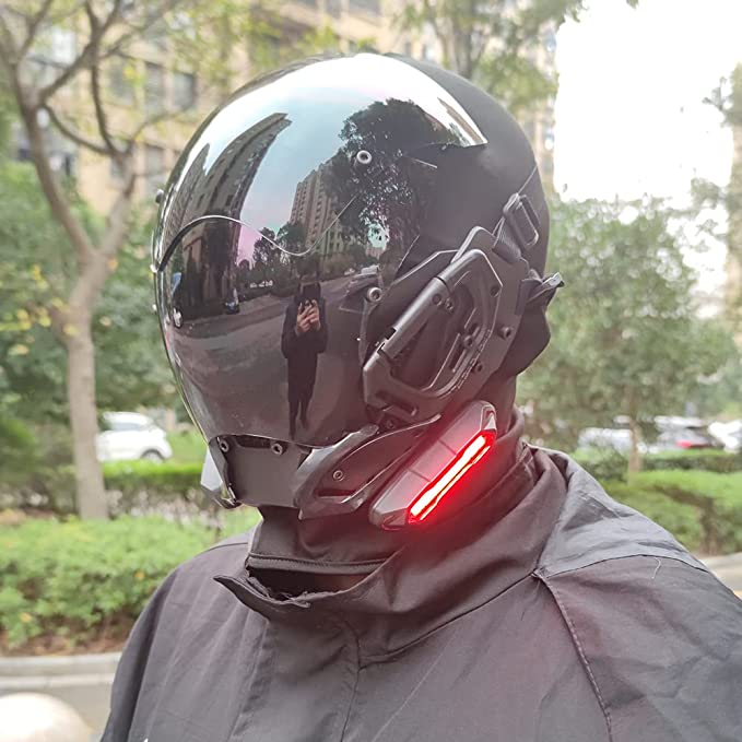 JAUPTO Punk Gothic Cyber Mask for Men,Techwear mask, Halloween Cosplay Costume Accessory with LED Light, Futuristic Mask