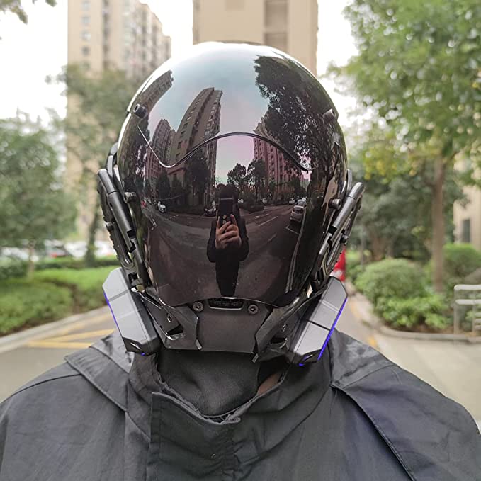 JAUPTO Punk Gothic Cyber Mask for Men,Techwear mask, Halloween Cosplay Costume Accessory with LED Light, Futuristic Mask