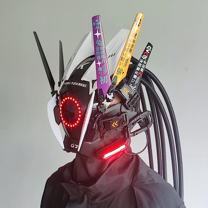 JAUPTO Punk Mask Cosplay for Men, Multicolor LED Round Light Mask Cosplay Halloween Fit Party Music Festival Accessories