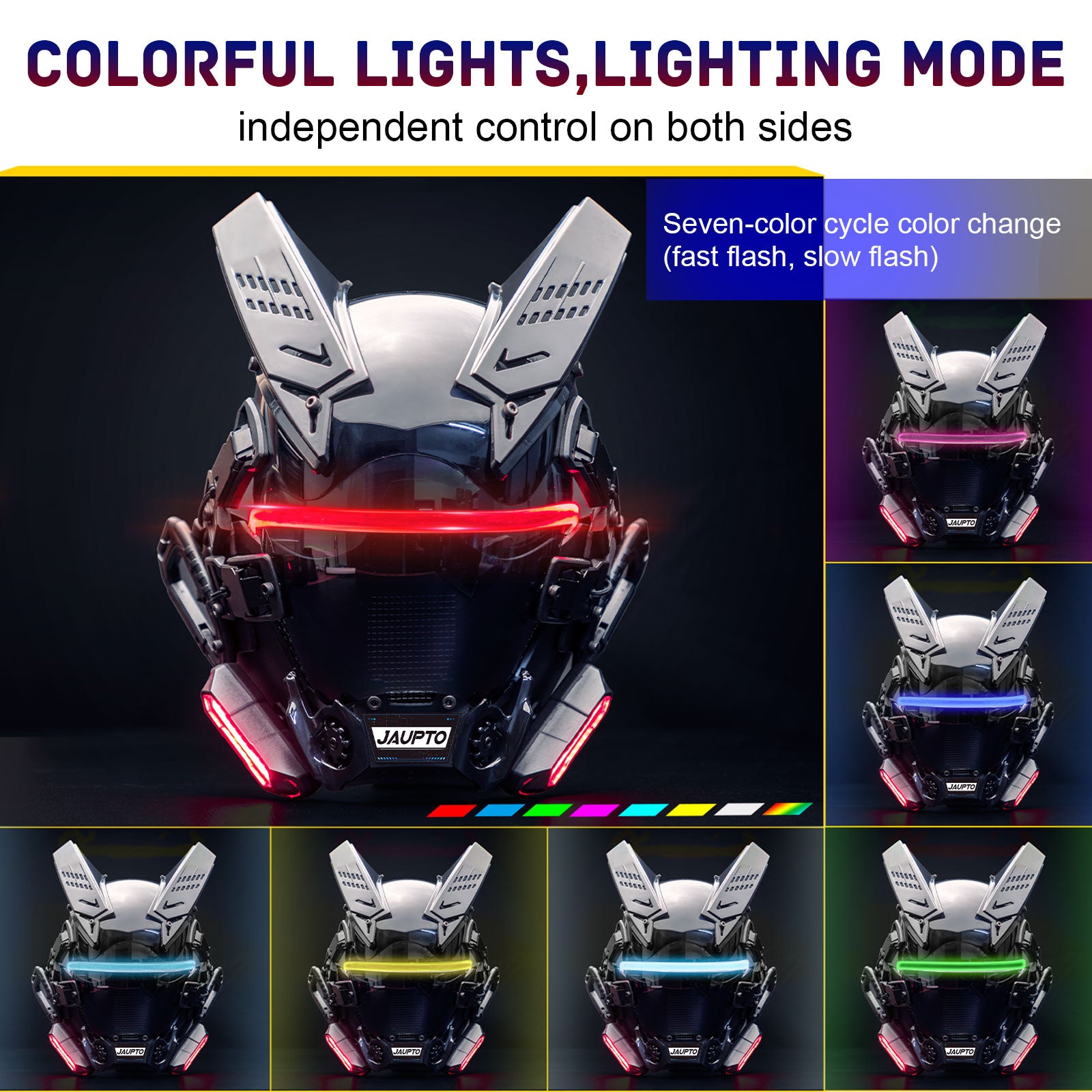 JAUPTO New adjustable lights Punk Mask Helmet,Futuristic Techwear Mask,Halloween Cosplay Fit Party Music Festival Accessories with Light