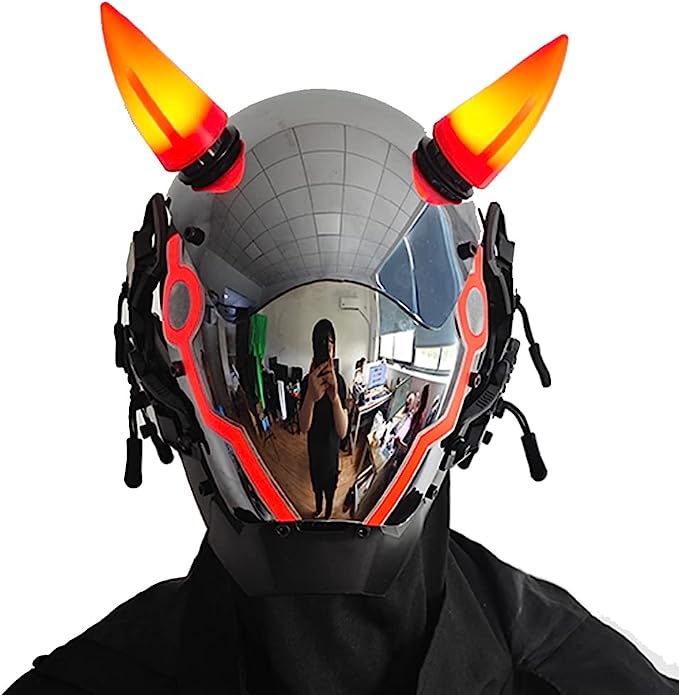 JAUPTO Punk Mask for Men, LED Ox horn Mask,Futuristic Punk Techwear, Cosplay Halloween Fit Party Music Festival Accessories