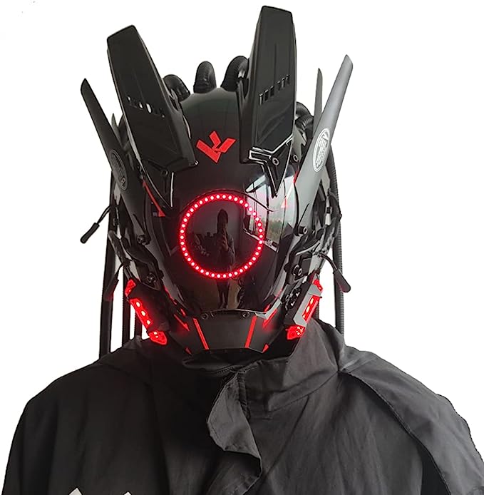 JAUPTO Punk Mask Cosplay for Men, Round Light with Braids Mask Cosplay Halloween Fit Party Music Festival Accessories