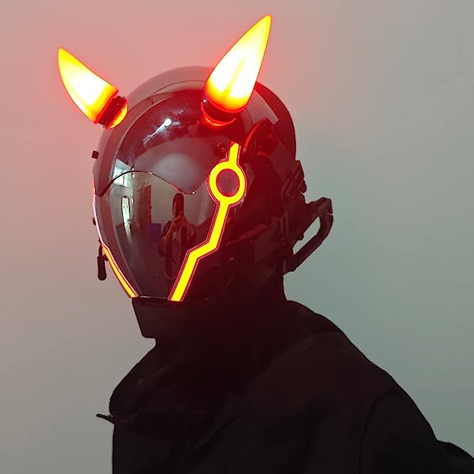 JAUPTO Punk Mask for Men, LED Ox horn Mask,Futuristic Punk Techwear, Cosplay Halloween Fit Party Music Festival Accessories