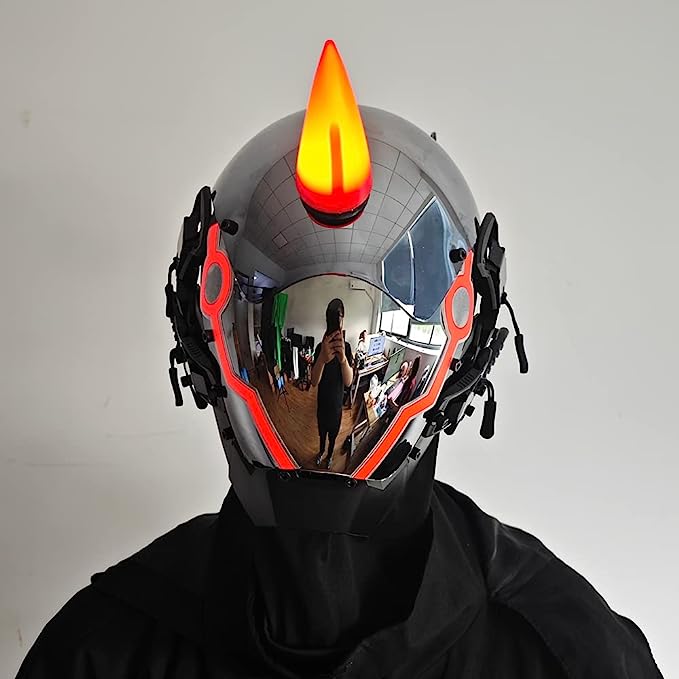 JAUPTO Punk Mask for Men, LED Ox horn Mask,Futuristic Punk Techwear, Cosplay Halloween Fit Party Music Festival Accessories