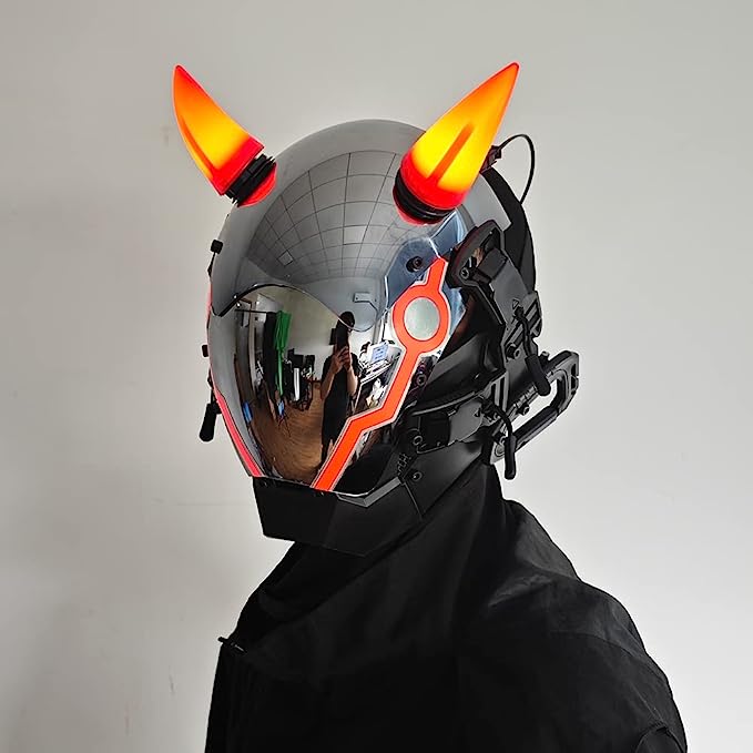 JAUPTO Punk Mask for Men, LED Ox horn Mask,Futuristic Punk Techwear, Cosplay Halloween Fit Party Music Festival Accessories