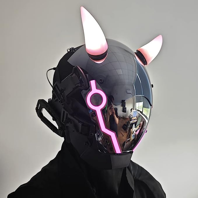 JAUPTO Punk Mask for Men, LED Ox horn Mask,Futuristic Punk Techwear, Cosplay Halloween Fit Party Music Festival Accessories