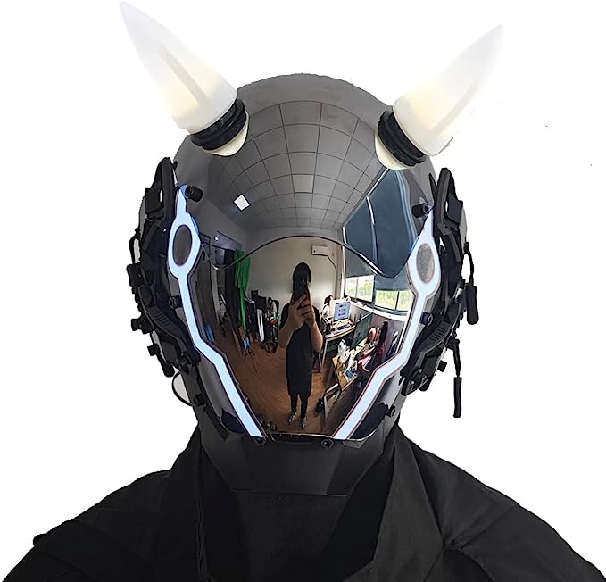 JAUPTO Punk Mask for Men, LED Ox horn Mask,Futuristic Punk Techwear, Cosplay Halloween Fit Party Music Festival Accessories