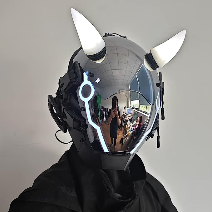 JAUPTO Punk Mask for Men, LED Ox horn Mask,Futuristic Punk Techwear, Cosplay Halloween Fit Party Music Festival Accessories