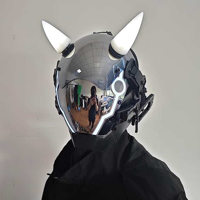 JAUPTO Punk Mask for Men, LED Ox horn Mask,Futuristic Punk Techwear, Cosplay Halloween Fit Party Music Festival Accessories