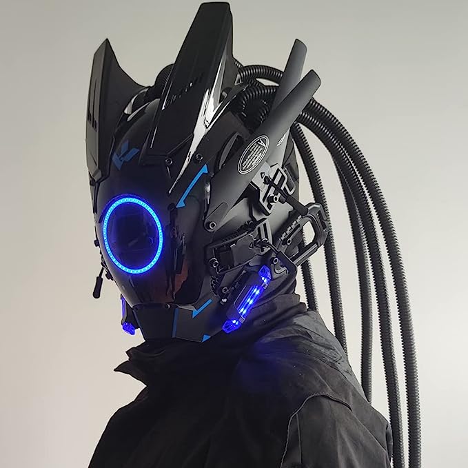 JAUPTO Punk Mask Cosplay for Men, Round Light with Braids Mask Cosplay Halloween Fit Party Music Festival Accessories