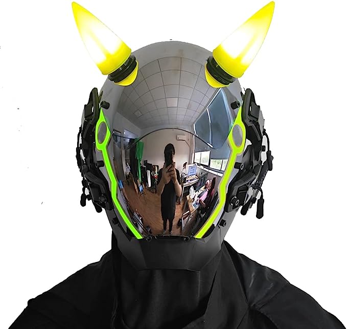 JAUPTO Punk Mask for Men, LED Ox horn Mask,Futuristic Punk Techwear, Cosplay Halloween Fit Party Music Festival Accessories