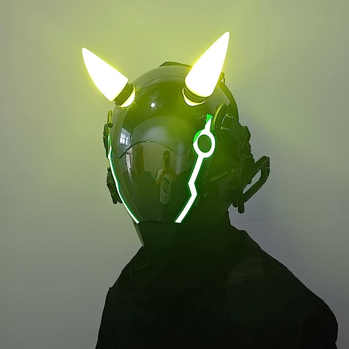 JAUPTO Punk Mask for Men, LED Ox horn Mask,Futuristic Punk Techwear, Cosplay Halloween Fit Party Music Festival Accessories