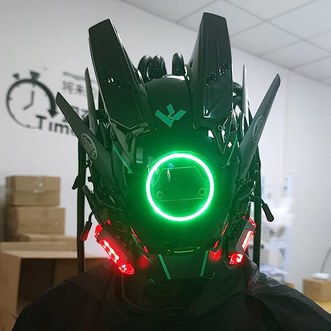 JAUPTO Punk Mask Cosplay for Men, Round Light with Braids Mask Cosplay Halloween Fit Party Music Festival Accessories