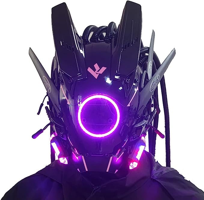 JAUPTO Punk Mask Cosplay for Men, Round Light with Braids Mask Cosplay Halloween Fit Party Music Festival Accessories