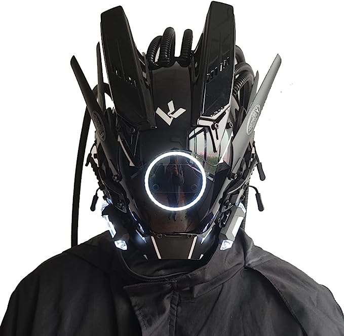 JAUPTO Punk Mask Cosplay for Men, Round Light with Braids Mask Cosplay Halloween Fit Party Music Festival Accessories