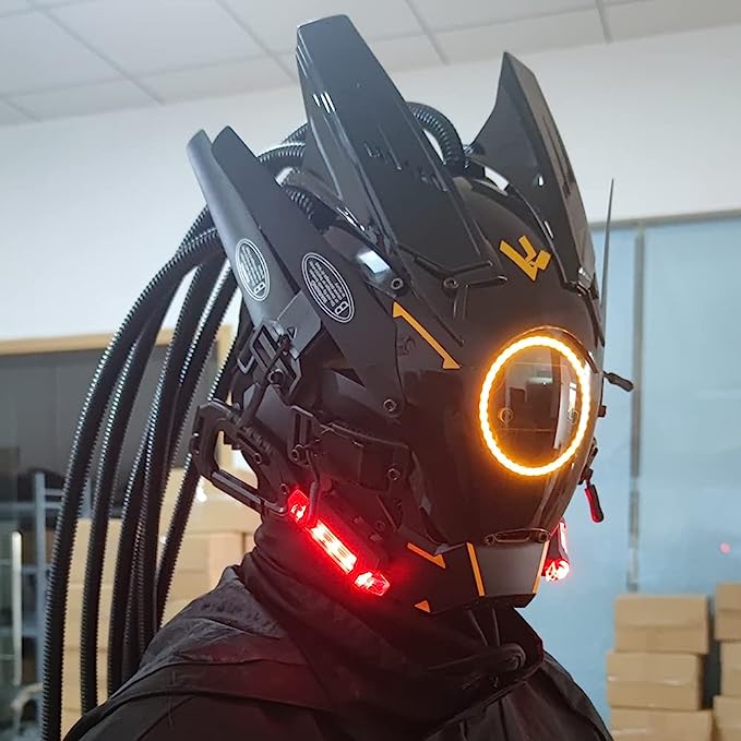 JAUPTO Punk Mask Cosplay for Men, Round Light with Braids Mask Cosplay Halloween Fit Party Music Festival Accessories