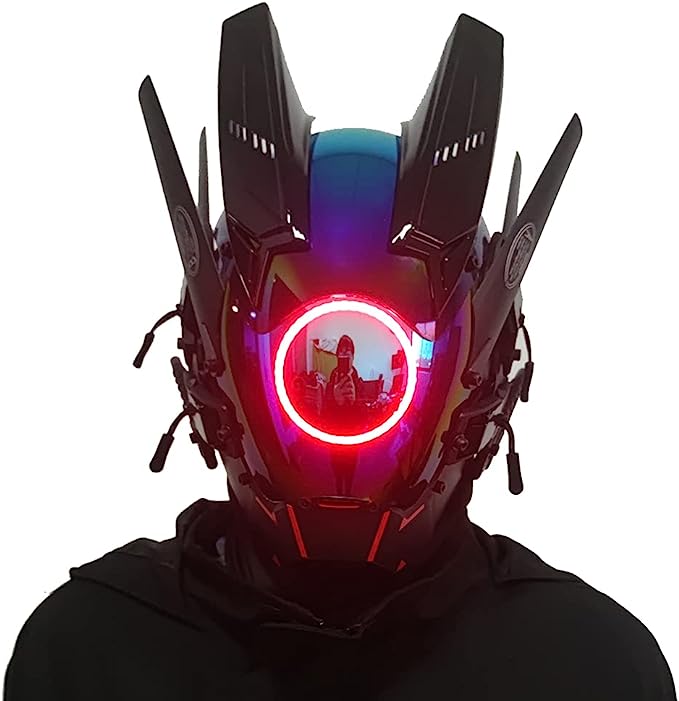 JAUPTO Punk Mask Cosplay for Men, LED Round Light Mask Cosplay Halloween Fit Party Music Festival Accessories