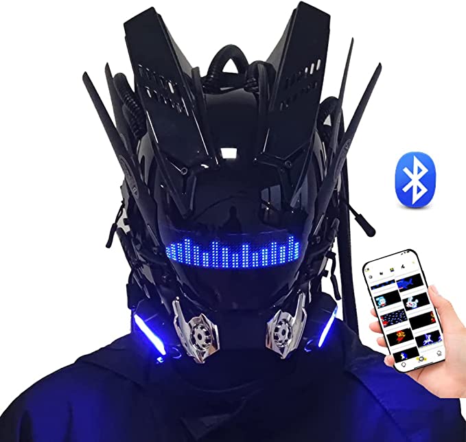 JAUPTO Punk Mask Cosplay for Men,Bluetooth APP Techwear mask, Halloween Cosplay Costume Accessory with LED Lamp, Futuristic Mask