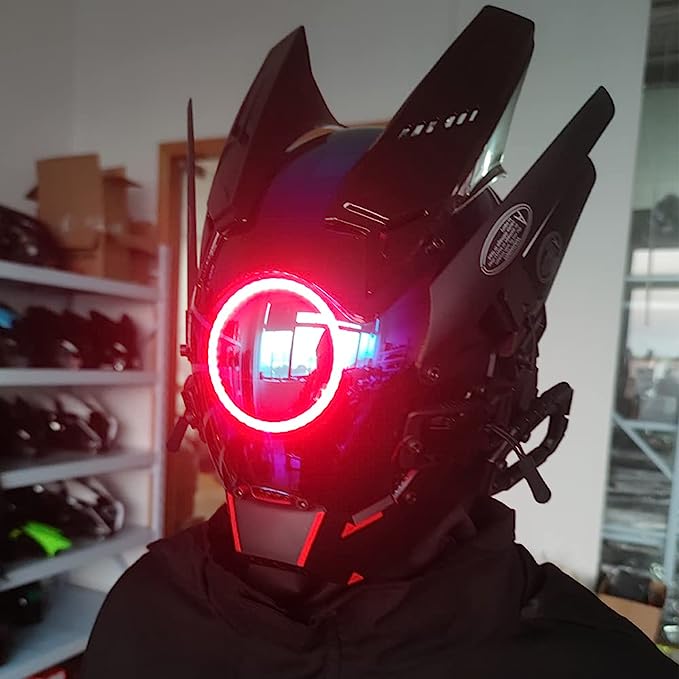 JAUPTO Punk Mask Cosplay for Men, LED Round Light Mask Cosplay Halloween Fit Party Music Festival Accessories