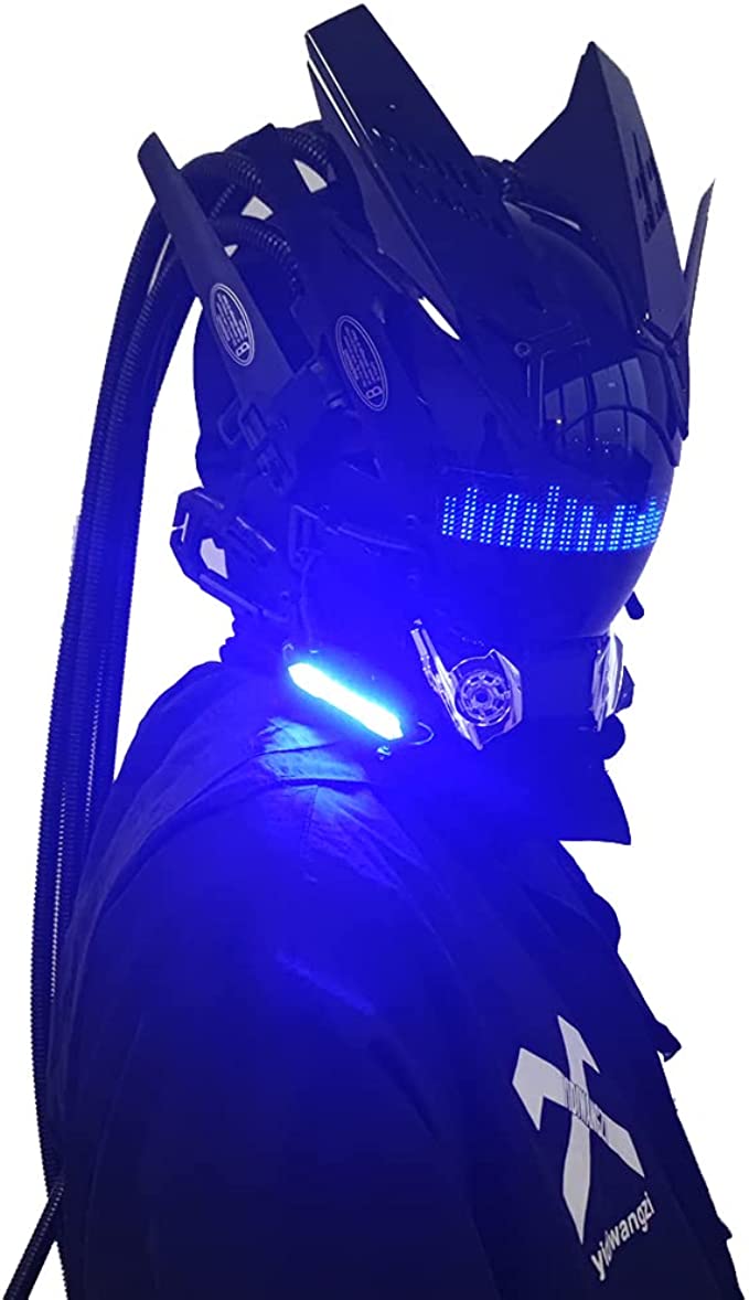 JAUPTO Punk Mask Cosplay for Men,Bluetooth APP Techwear mask, Halloween Cosplay Costume Accessory with LED Lamp, Futuristic Mask