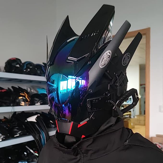 JAUPTO Punk Mask Cosplay for Men, LED Round Light Mask Cosplay Halloween Fit Party Music Festival Accessories