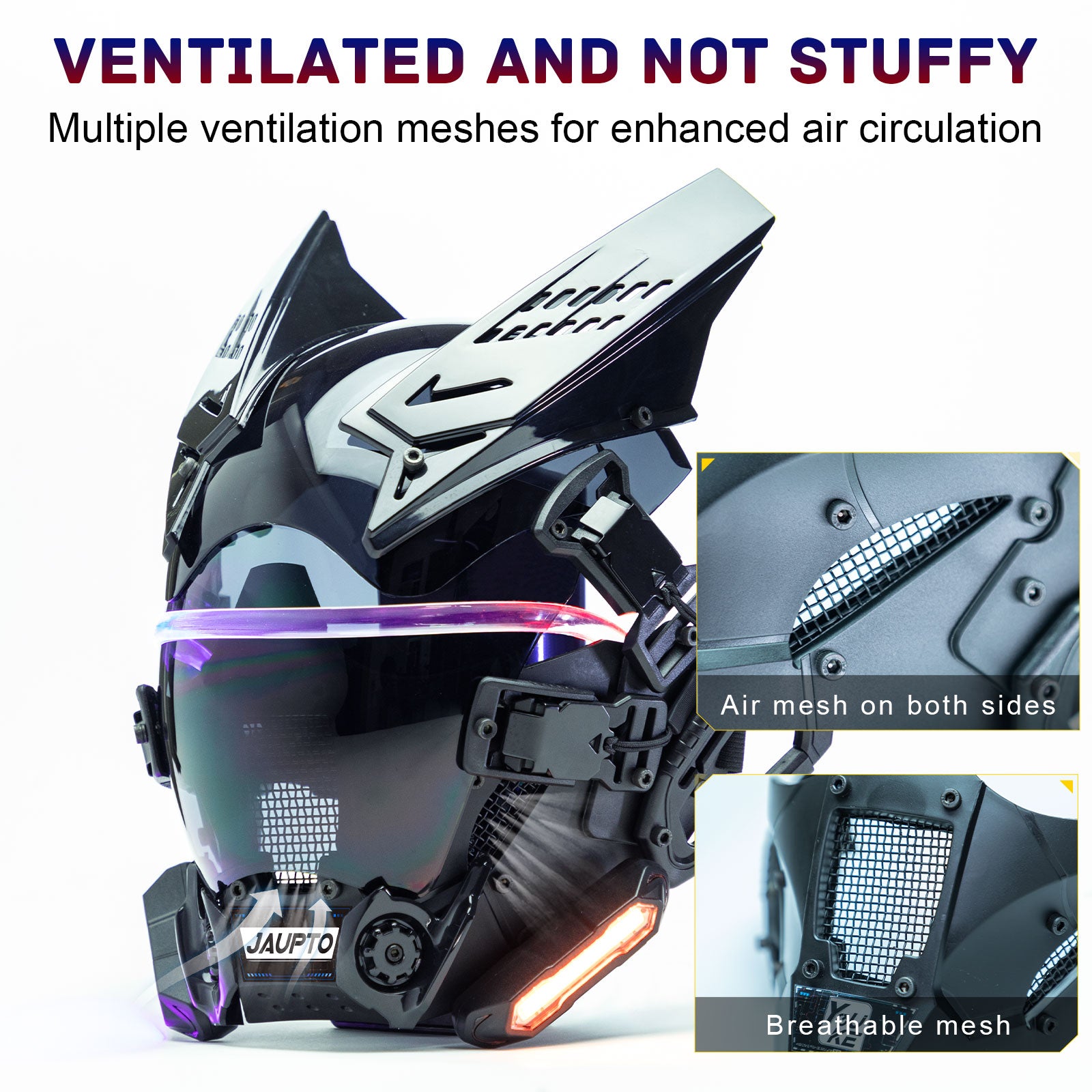 JAUPTO New adjustable lights Punk Mask Helmet,Futuristic Techwear Mask,Halloween Cosplay Fit Party Music Festival Accessories with Light