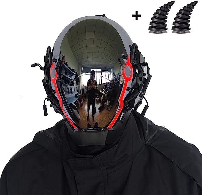 JAUPTO Punk Mask for Men, Ox horn LED Mask,Futuristic Punk Techwear, Cosplay Halloween Fit Party Music Festival Accessories