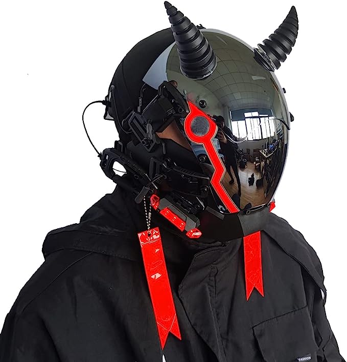 JAUPTO Punk Mask for Men, Ox horn LED Mask,Futuristic Punk Techwear, Cosplay Halloween Fit Party Music Festival Accessories
