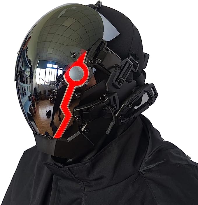 JAUPTO Punk Mask for Men, Ox horn LED Mask,Futuristic Punk Techwear, Cosplay Halloween Fit Party Music Festival Accessories