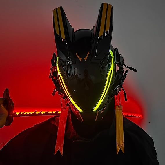 JAPTO CyberPunk Mask for Men, LED Mask for Women,Futuristic Punk Techwear, Cosplay Halloween Fit Party Music Festival Accessories