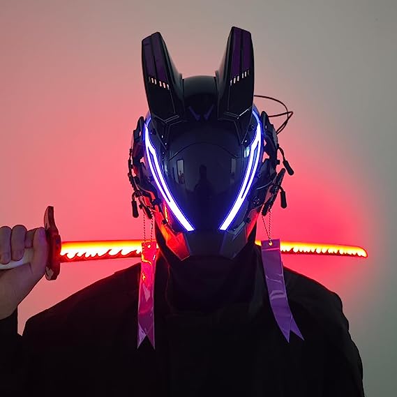 JAPTO CyberPunk Mask for Men, LED Mask for Women,Futuristic Punk Techwear, Cosplay Halloween Fit Party Music Festival Accessories