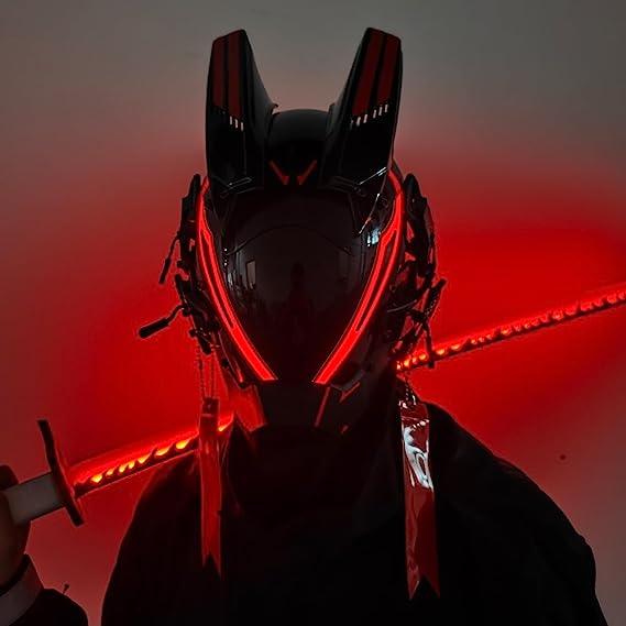 JAPTO CyberPunk Mask for Men, LED Mask for Women,Futuristic Punk Techwear, Cosplay Halloween Fit Party Music Festival Accessories